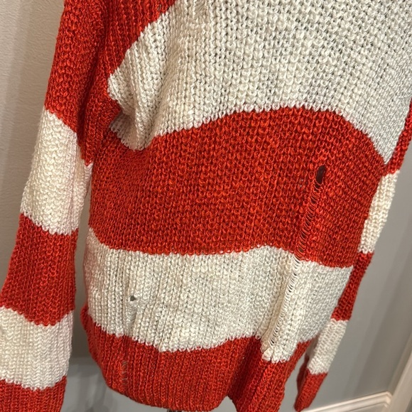 Cotton emporium soft distressed orange stripped crew sweater NWOT L - Picture 2 of 14